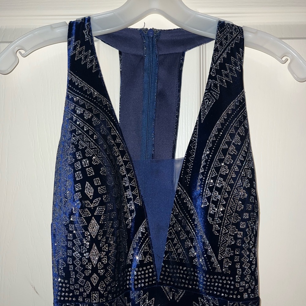 Navy Velvet + Silver Formal Dress